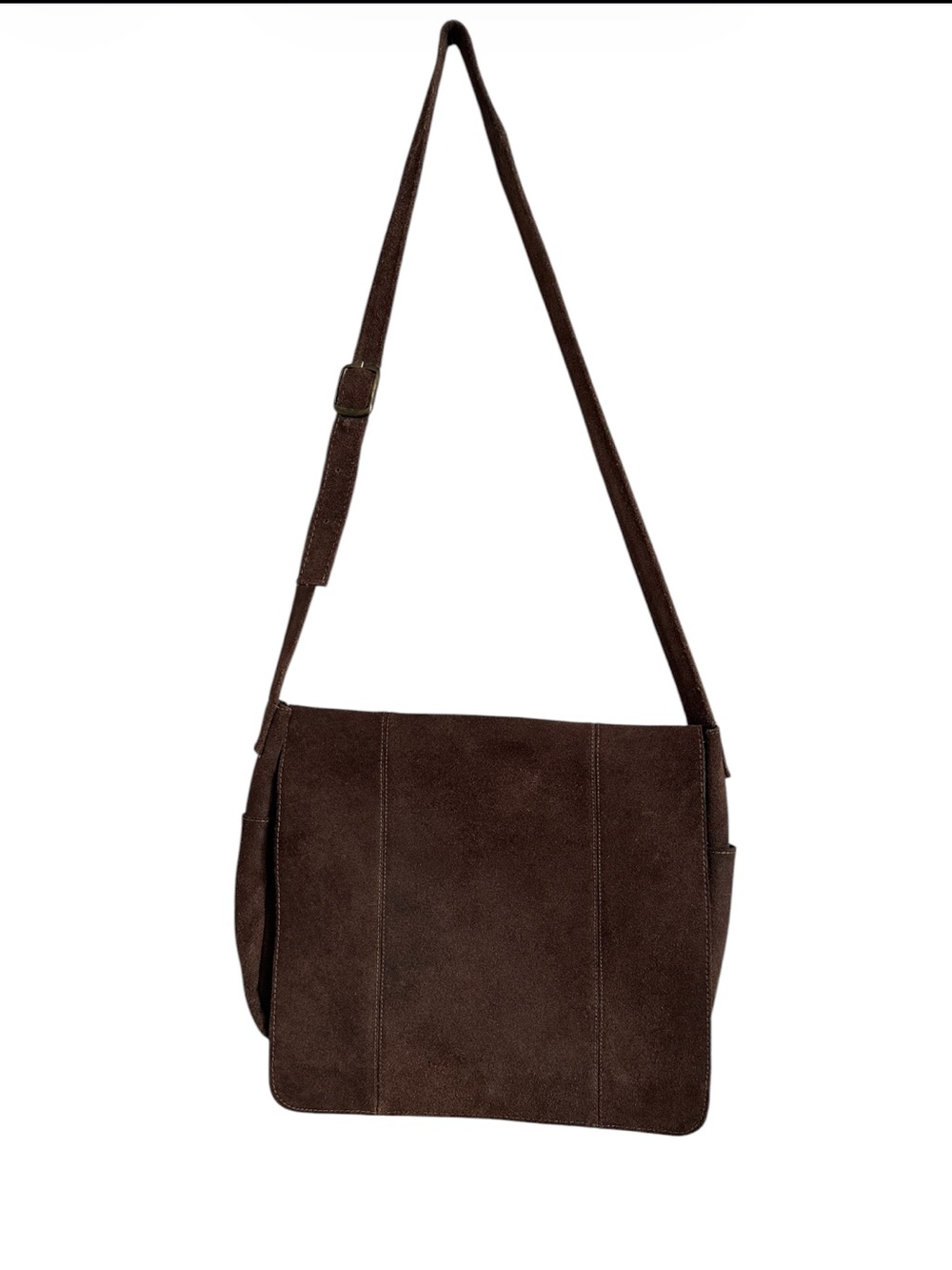 Le Donne Distressed Brown Suede Leather Messenger Bag Crossbody Laptop Satchel